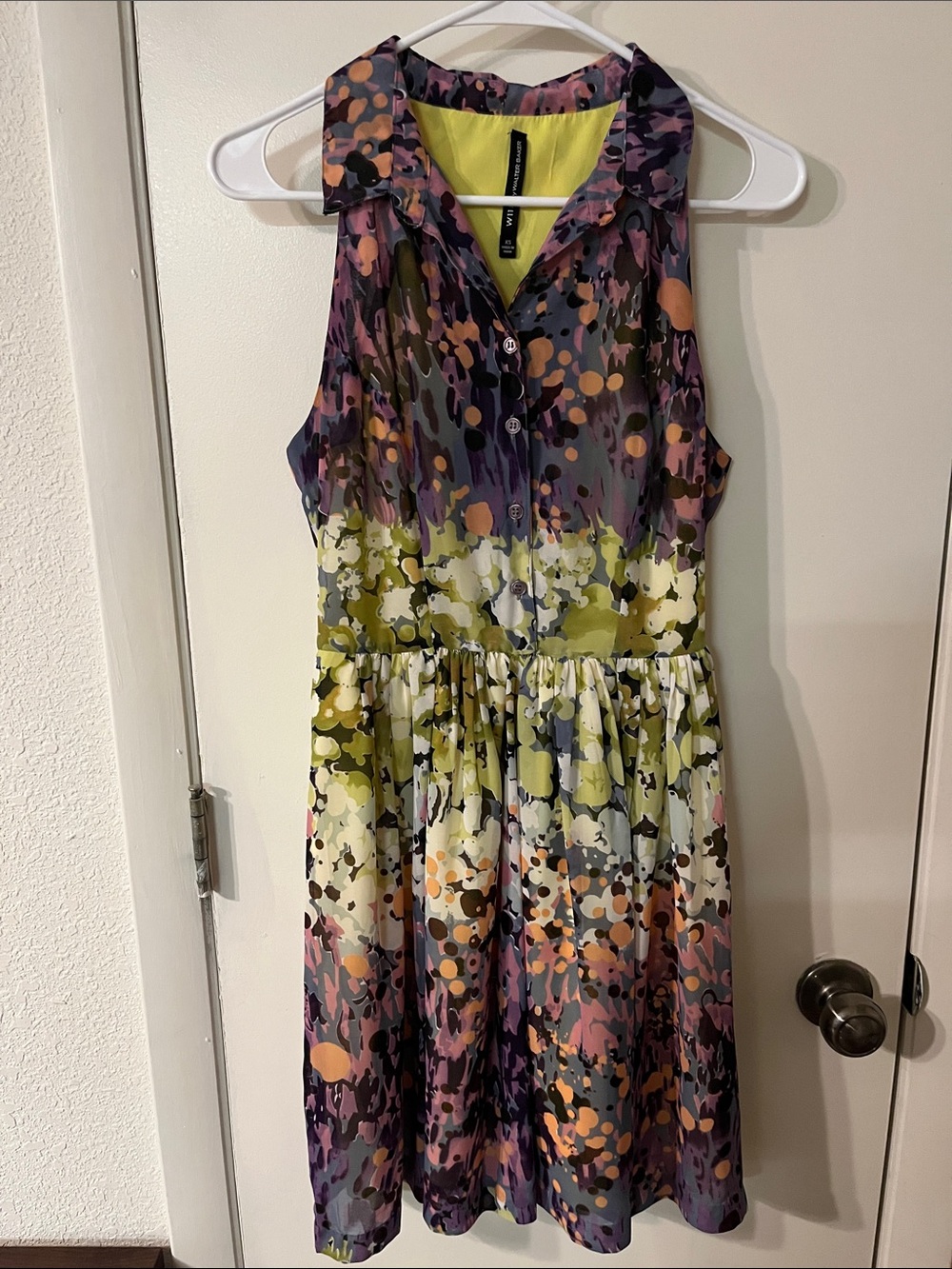 Walter Baker Watercolored Sleeveless Collared Dot-Print Dress